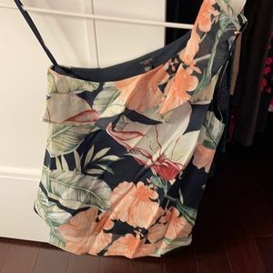 Ann Taylor floral one shoulder linen top